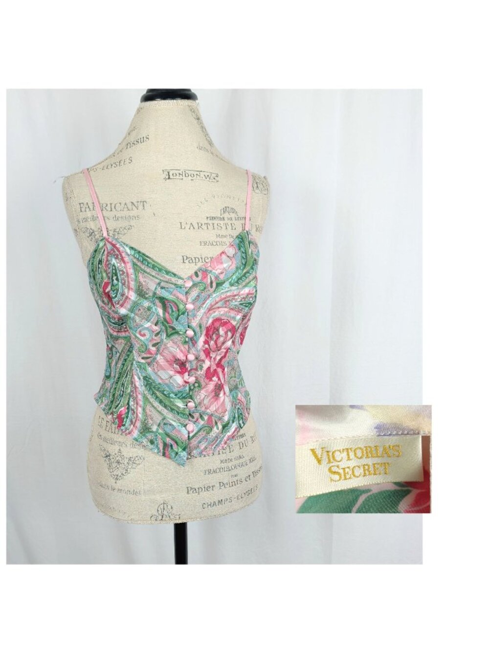 Vintage Victoria Secret Green Camisole Lingerie Small Pink Lingerie